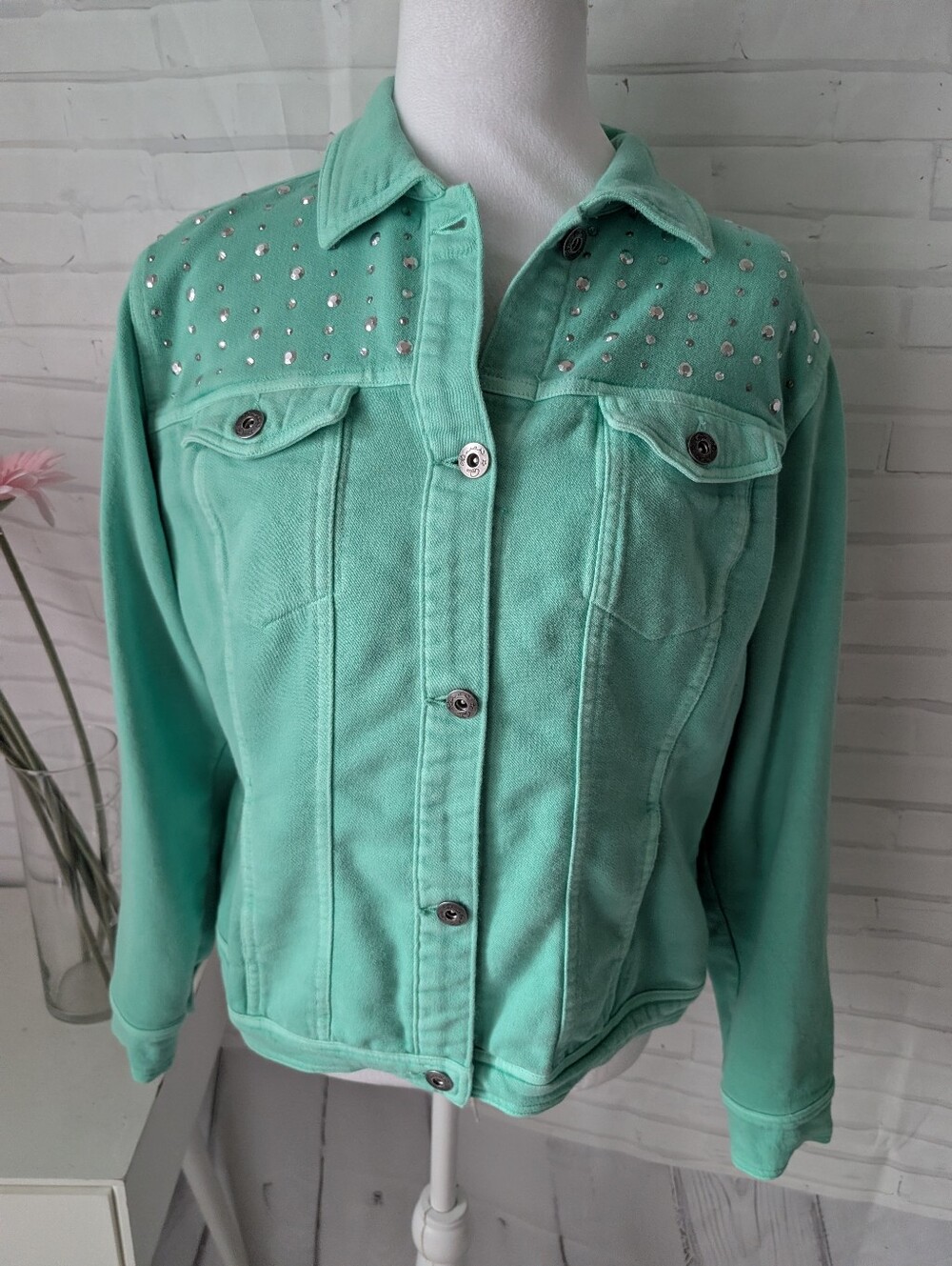 Diane Gilman Mint Green Studded Jacket